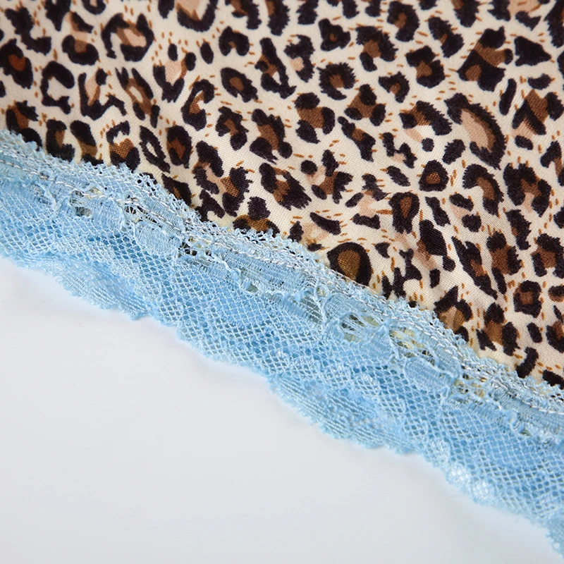 Contrast Lace Trim Leopard Print 2 Pieces Sets Womens Sleeveless Cropped Camisole And Skinny Shorts Rave Baddie Outfits