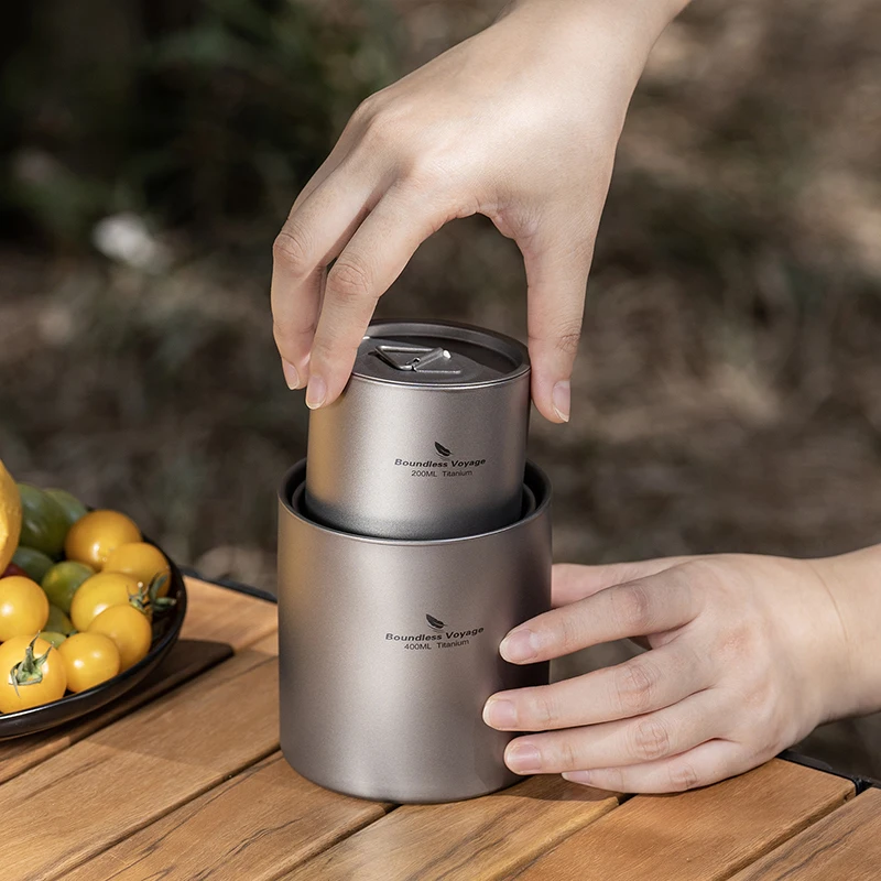 Titanium Double Walled Cups with Lid 2