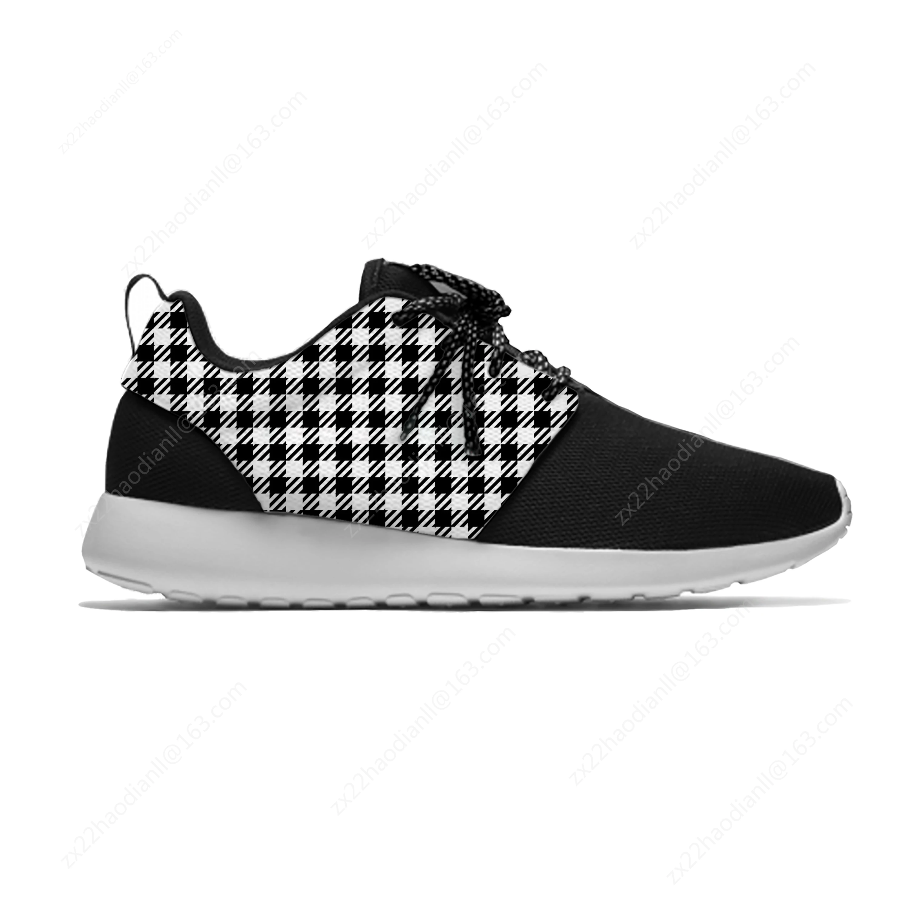 Black and White Plaid Checks Fashion Personality Sport Running Shoes Casual Breathable Lightweight 3D Print Men Women Sneakers