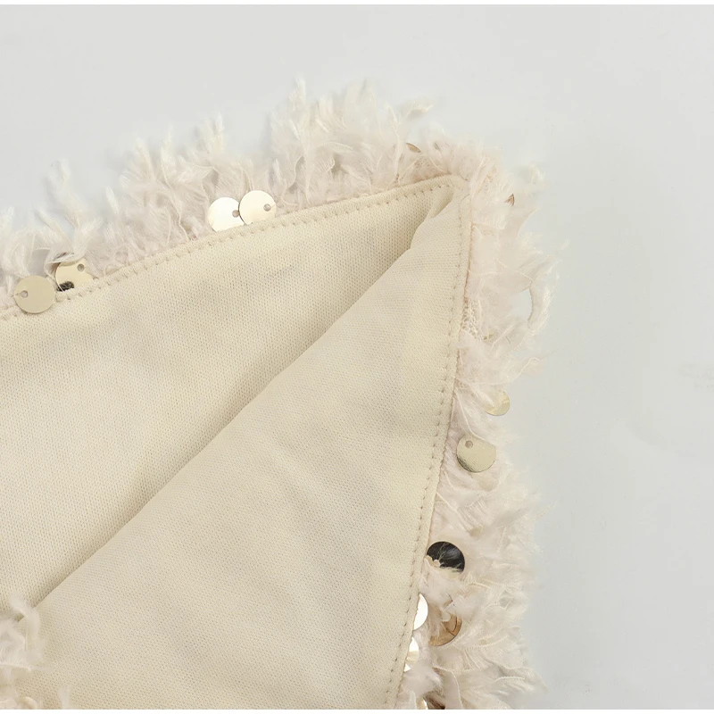 Sexy Plush Sequin Strapless Tube Tops Women Retro Solid Feather Glitter Sleeveless Corset Tops Female Spring Chic Streetwear