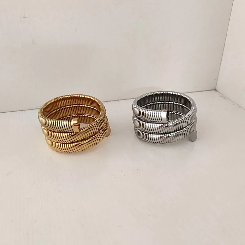 Elastic 3 layered chunky bangles for women stainless steel bangles statement stainless steel jewelry new in non tarnish 2024 5