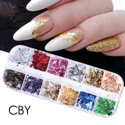 Luxurious Gold Foil Nail Art Glitter Set - 12 Color Shimmering Sparkles (CBY)