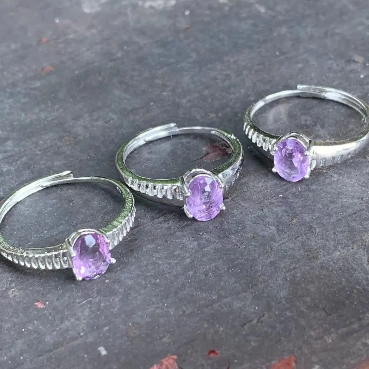 Natural Amethyst  Ring Adjustable Female Heart ring Jewelry for Women Gift Wholesale High Quality Vintage Fine