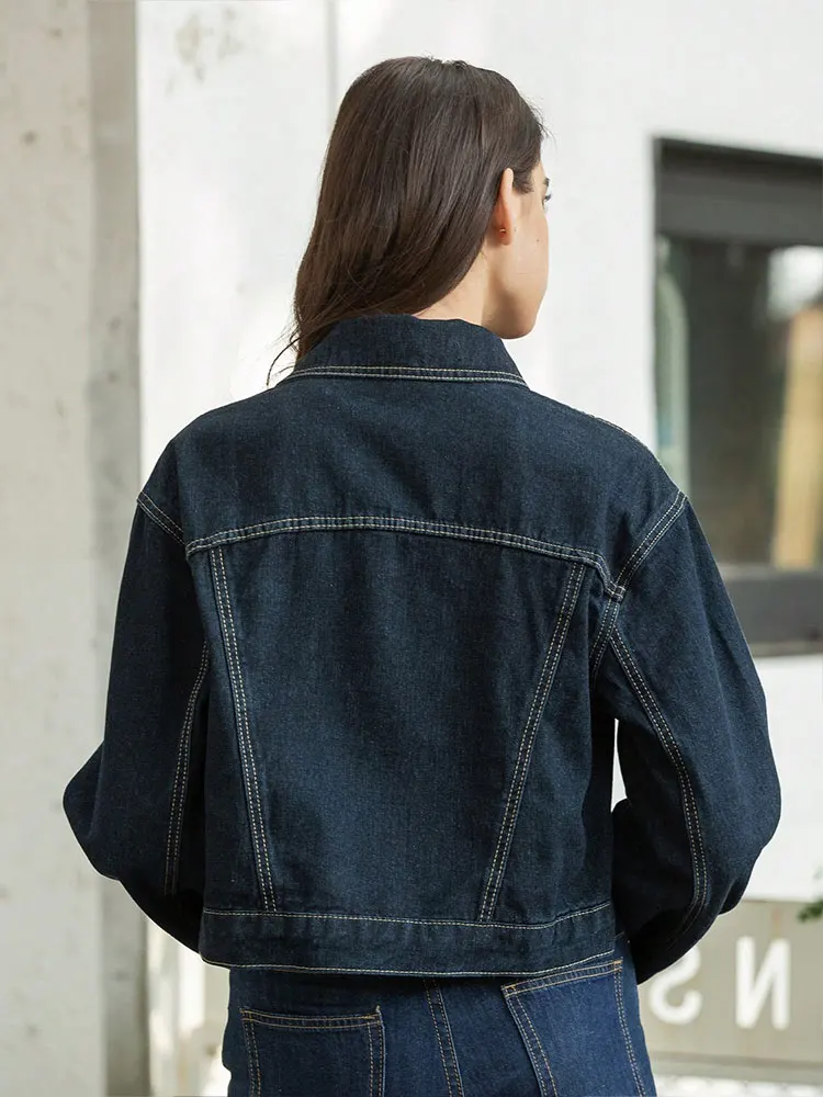 HH Women Solid Lapel Denim Jacket Single Breasted Long Sleeve Jackets 2025 Fashion High Street Lady Outerwear Denim Coats