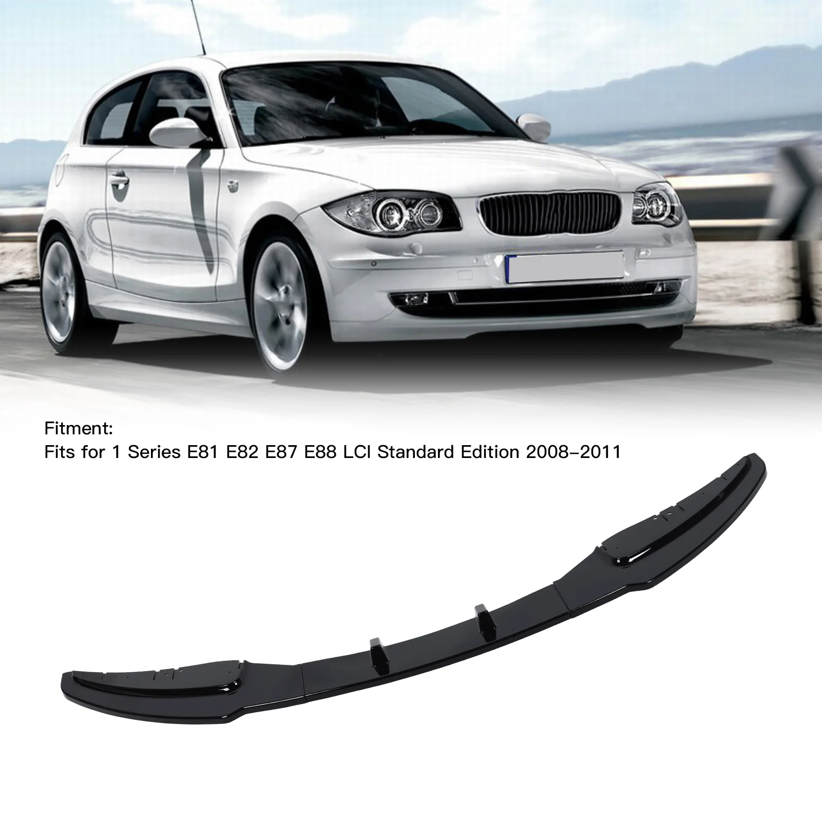 BMW 1 시리즈 E81 E82 E87 E88 LCI 스탠다드 에디션 20082011용 3피스 자동차 프론트 범퍼 립 스플리터 스포일러 (광택 블랙)