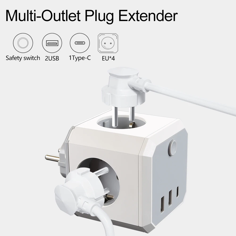 EU ÷  Ʈ ť  , ġ 4 AC ܼƮ 2 USB 1  C  Ʈ 16A ޴   