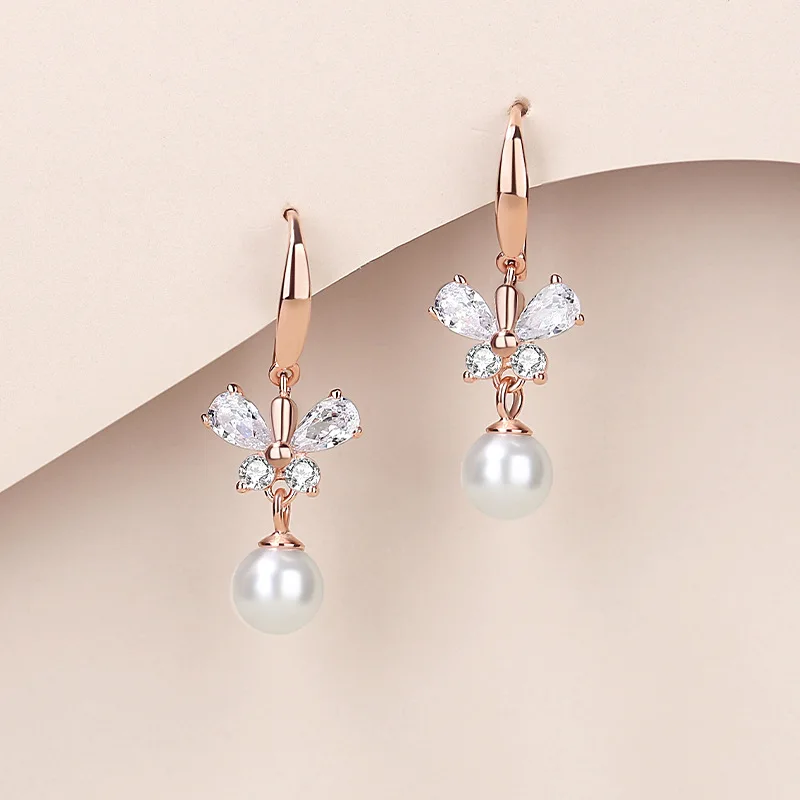 

Creative Butterfly Ear Studs for Women Female All-match Pearl Ear Hook Earrings Sterling Silver Ear Jewelry