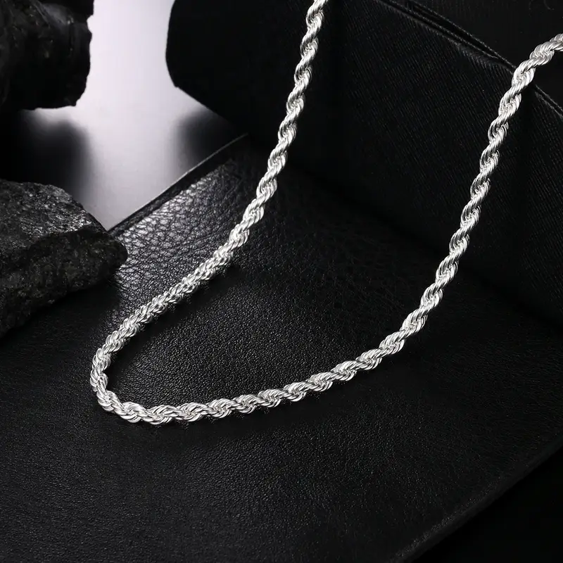 Hot Charms Fine 4MM Rope Chain 925 Sterling Silver Necklaces for Woman Men Classic Fashion Jewelry Wedding Party Holiday Gifts - Image 6