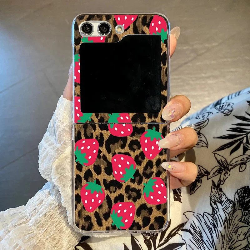 Leopard Print Phone Case with Red Cherry Bow Accents - Stylish Folding Hard Clear Cover