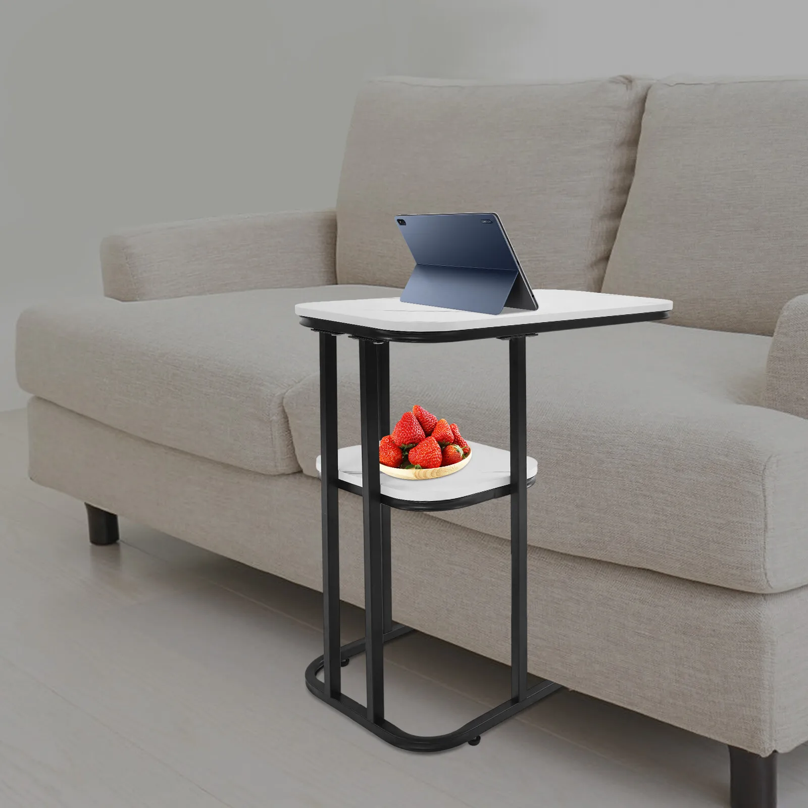 Beistelltisch Wohnzimmer Tisch 2-stufig Couchtisch Sofa Beistelltisch C-shaped – Detail 1