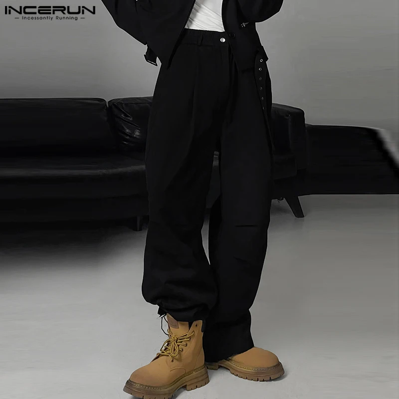 

2024 Men's Cargo Pants Solid Color Button Loose Streetwear Pleated Trousers Men Joggers Stylish Casual Long Pants S-5XL INCERUN
