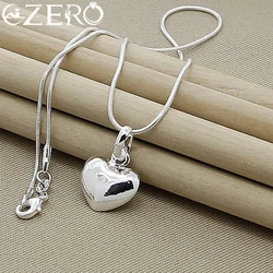 Hot Sale 925 Sterling Silver Solid Heart Necklace 18-30 Inch Snake Chain for Women Girl Wedding Charm Fashion Jewelry Luxury