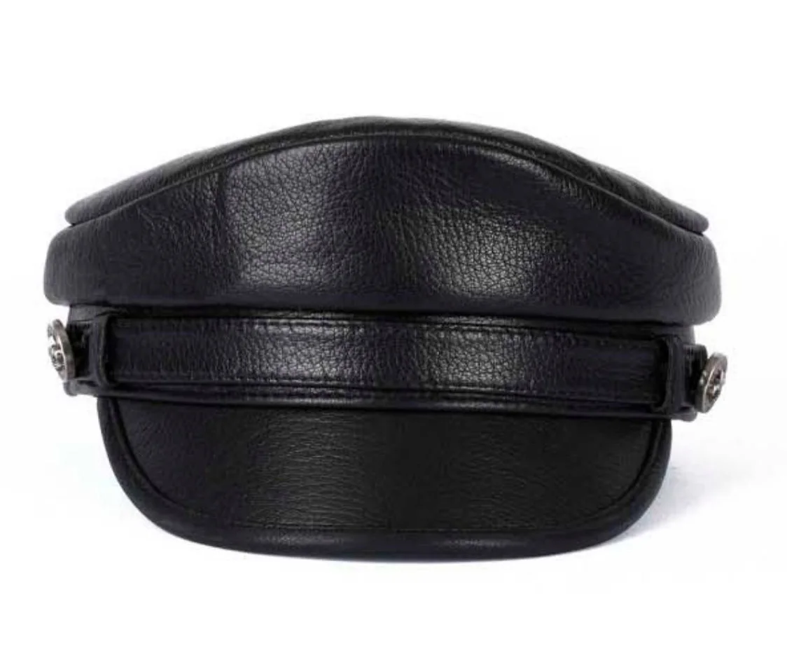 Echtes Leder Kapitän Hut Männer Frühling Koreanische Mode Kurze Krempe Navy Kappen Männlichen Hohe Qualität Schwarz Weiß Flache Gorras Hombre – Detail 5
