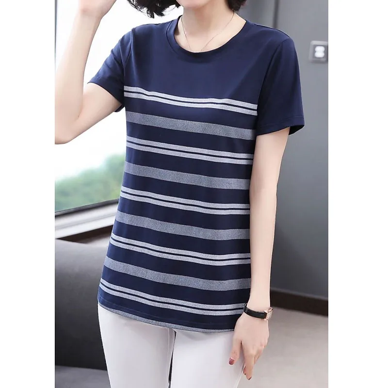 

Fashion Commute Striped Printing O-Neck Female Tops Summer Women's Clothing Korean All-match Short Sleeve Patchwork T-shirt