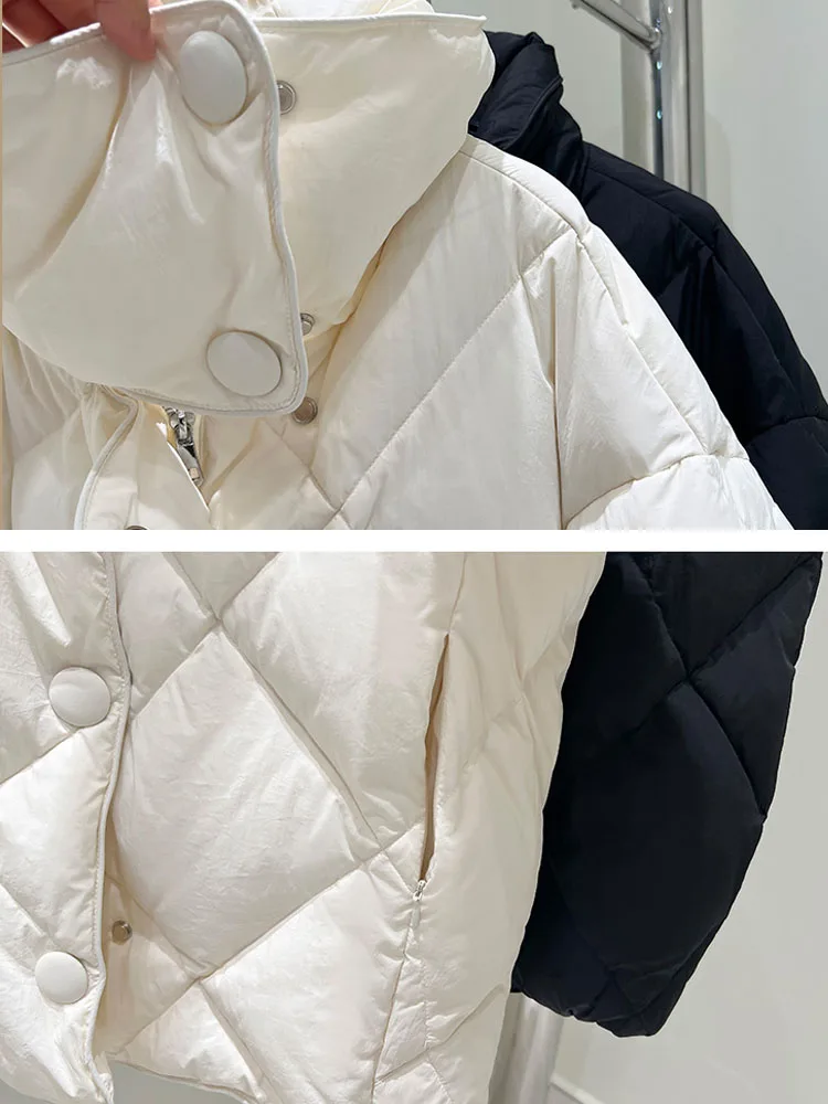 Luxury Women's Turtleneck down jacket Warm Oversized 2023 Winter Stylish Single breasted puffer coat Vintage Outwear INKEO 3O218