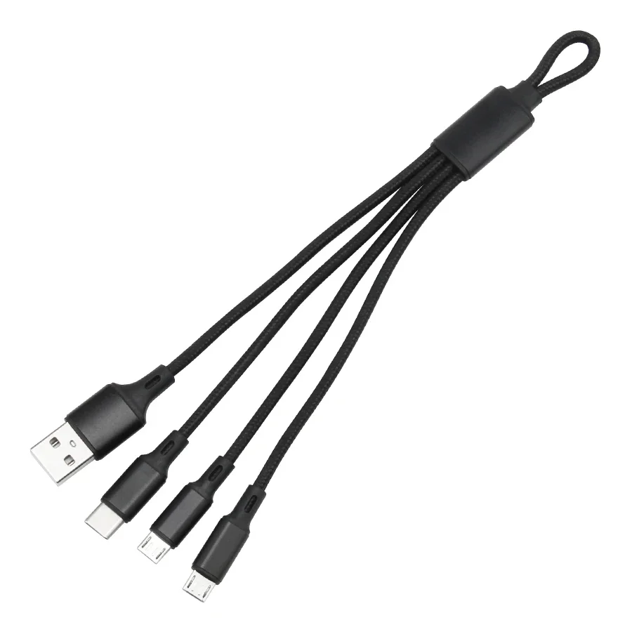 휴대용 멀티 키체인 충전 와이어, 나일론 3 in 1 마이크로 USB C타입 케이블, 아이폰, 삼성 휴대폰용, 안드로이드 코드, 500 개