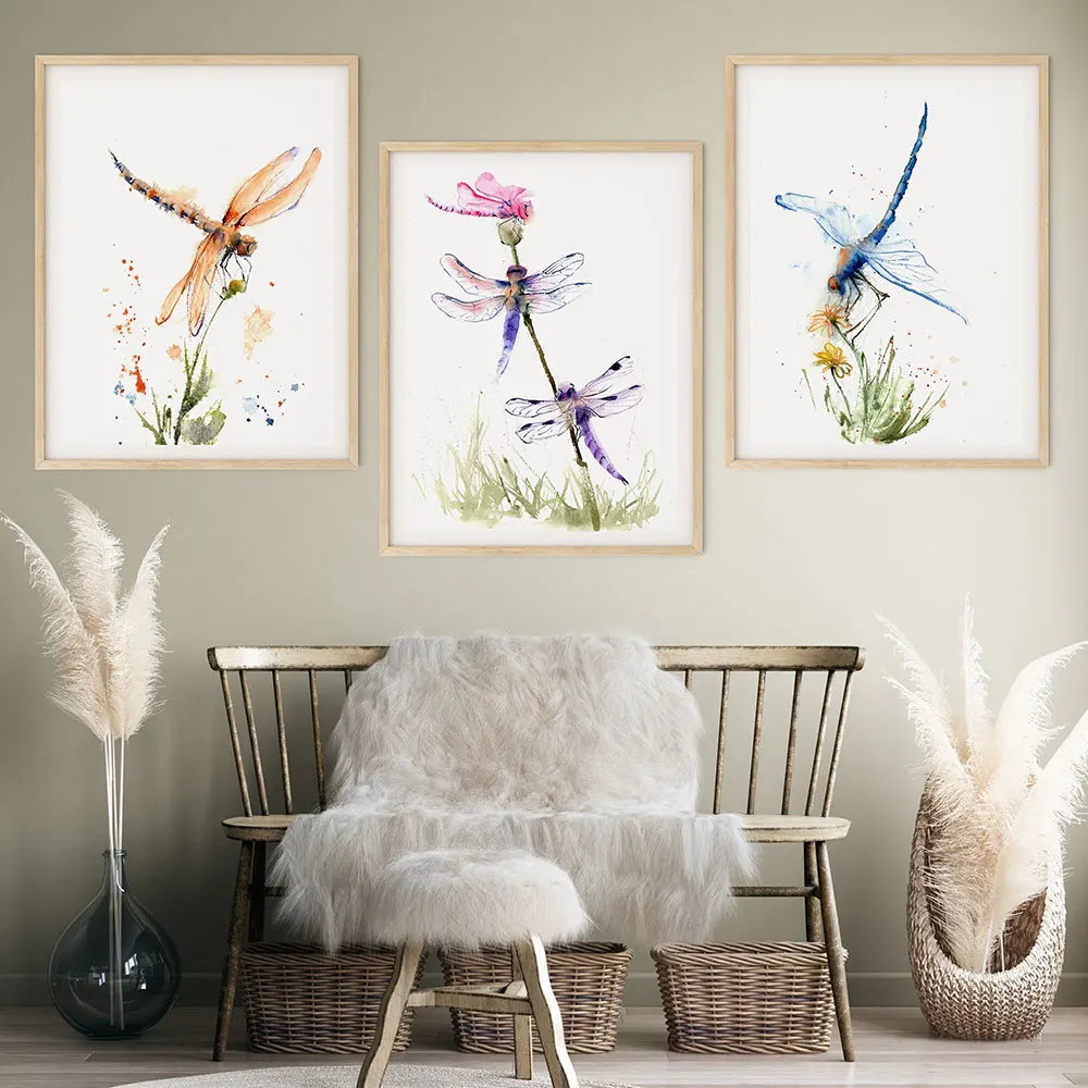 Dragonfly-Animals-Art-Print-Set-Of-3-Canvas-Painting-Wildlife-Dragonfly