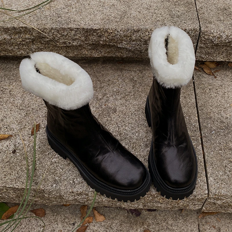 

Heihaian Short Boots 2023 Winter New Retro Style Simple Zipper Boots Round Head Thick Sole Plus Velvet Ankle Boots For Women