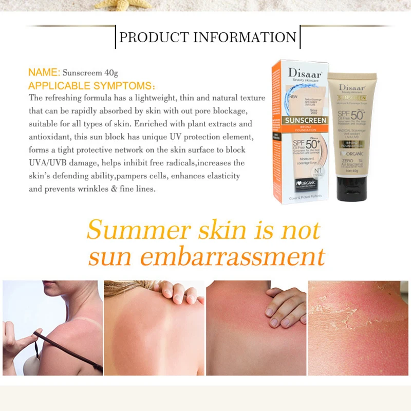 SPF50+ Skin Protection Facial Sunscreen Sweat-Proof Whitening Foundation Solar Blocker Moisturizing Face Body Sun Cream Lotion