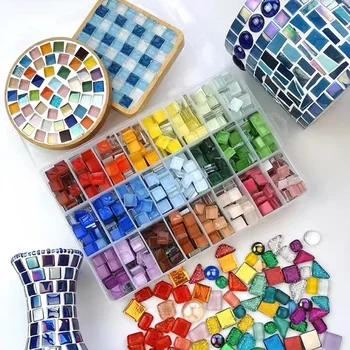 50pcs Colored Crystal Glass Mosaic Handmade DIY Children's Creative Decoration Art Area Painting Paste Material 1