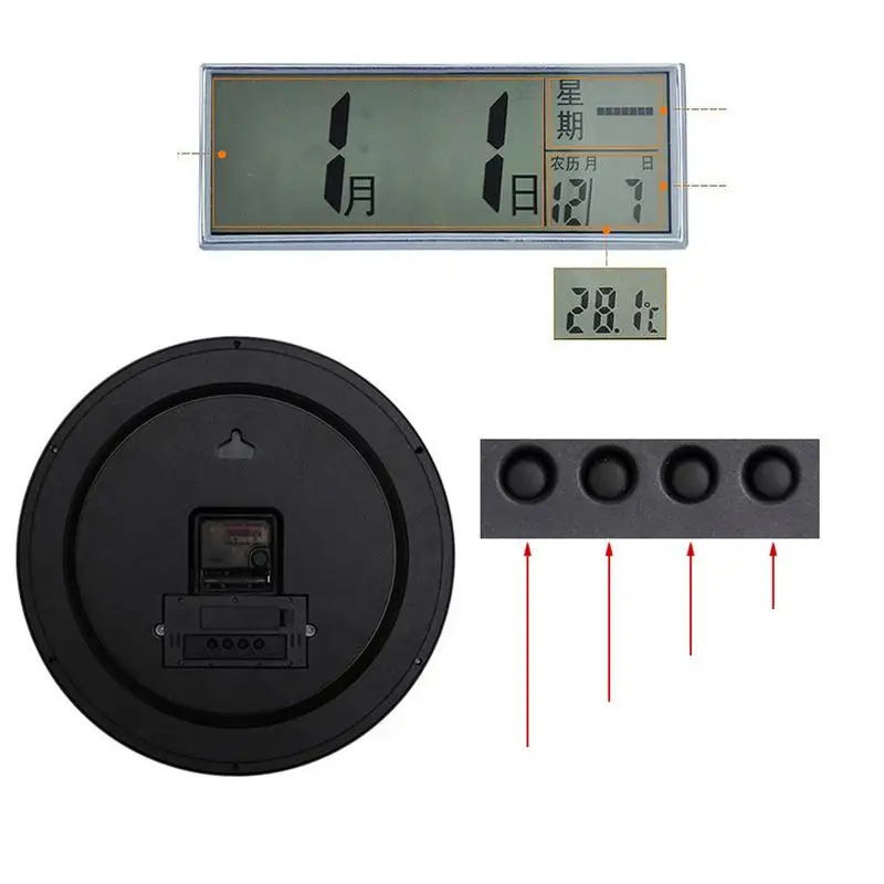 38cm Wall Clock Silent Non Ticking Round Silent Clock with Calendar & Temperature & Humidity Digital Display Luminous