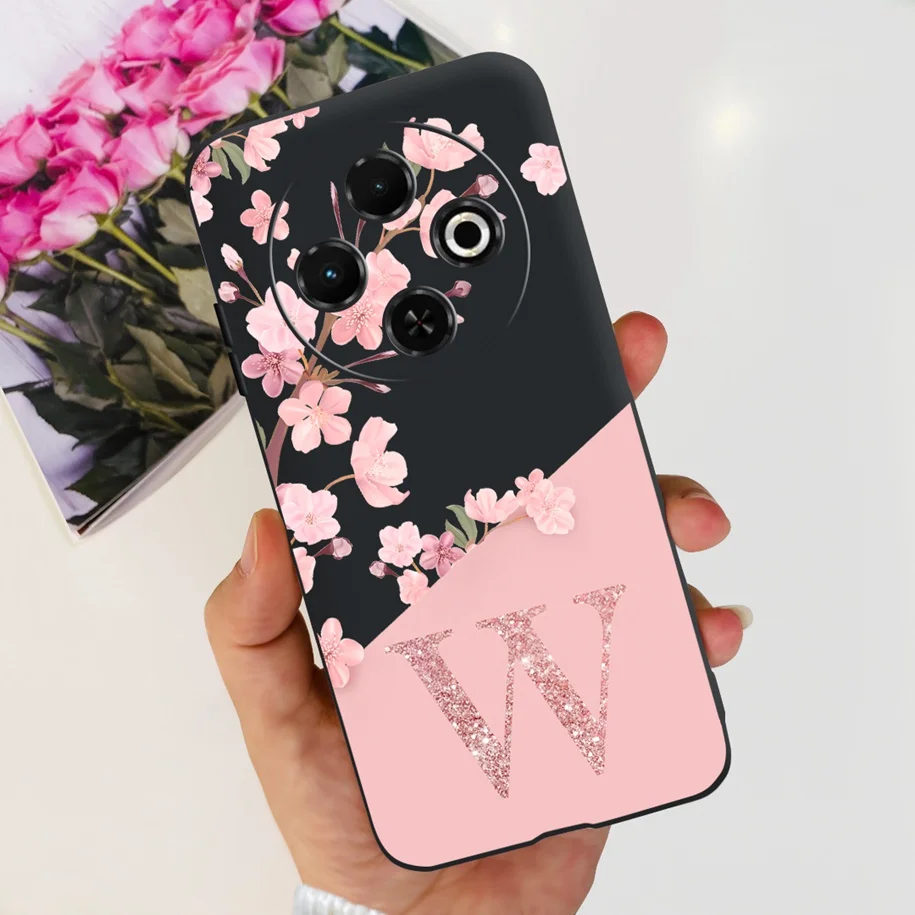 Tecno Spark 30C Shockproof Floral Letter Design Silicone TPU Phone Case