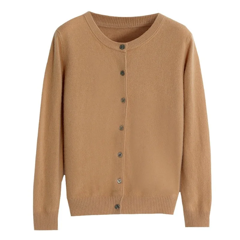 Women Sweater Cardigans Autumn Soft Single Buttons O-neck Open Stitch Solid Basics Fine yarn Outwear knitted Coat
