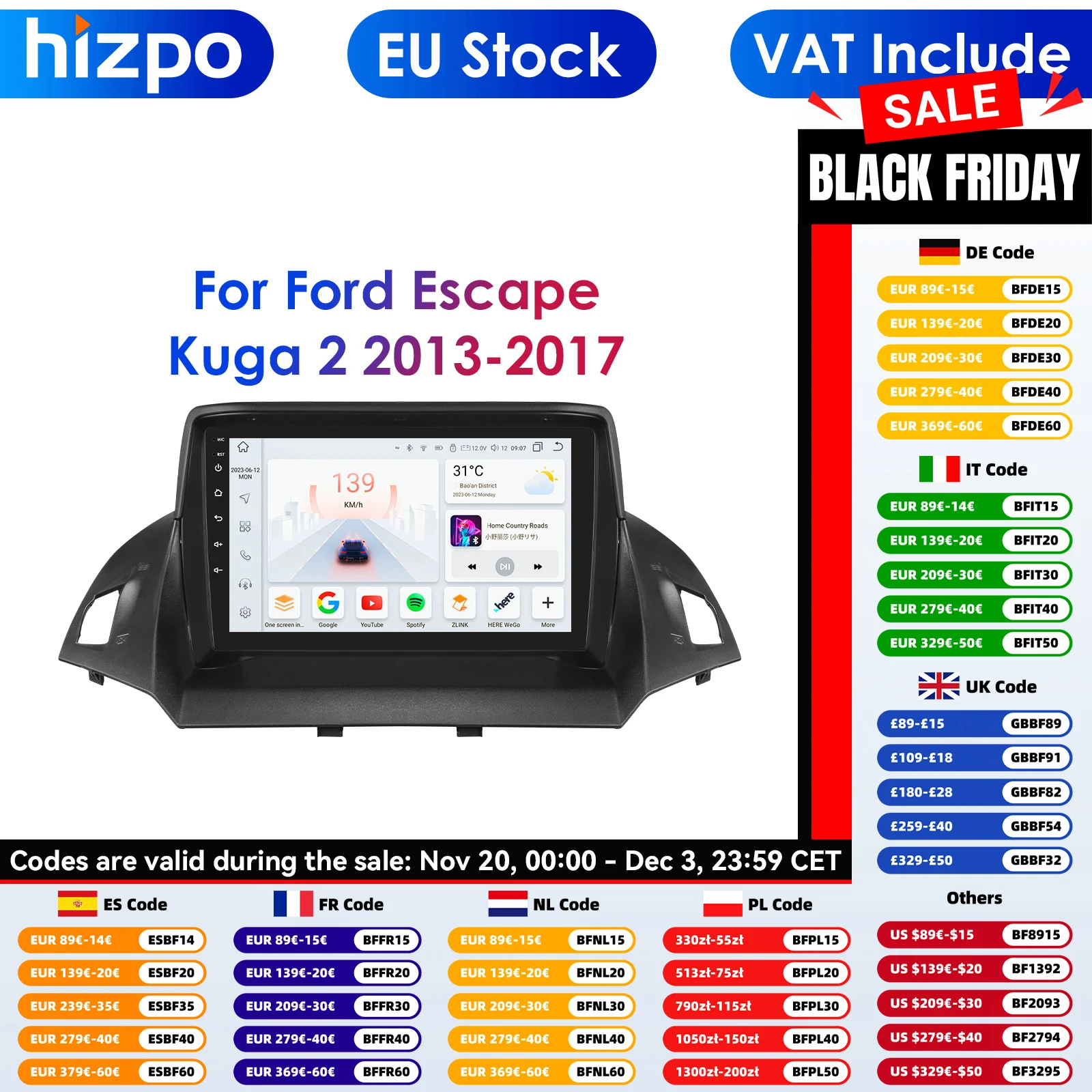 Carplay 4G-LTE Android Auto Car Radio Player for Ford Kuga 2 Escape AutoRadio Multimedia Video Player Navigation