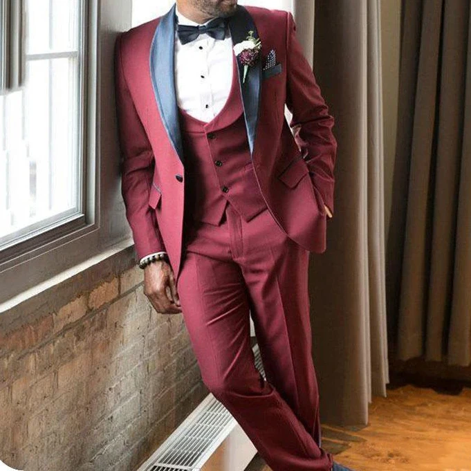 2024 Elegant Burgundy Formal Wedding Men Suits Groom Tuxedo Slim Fit Blazer Hombre High Quality Custom 3 Piece Set Costume Homme