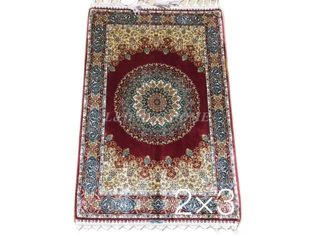 

Free shipping 2'X3' 230 Line Handmade Silk Oriental Persian Rug hand Knotted silk carpet for home decoration
