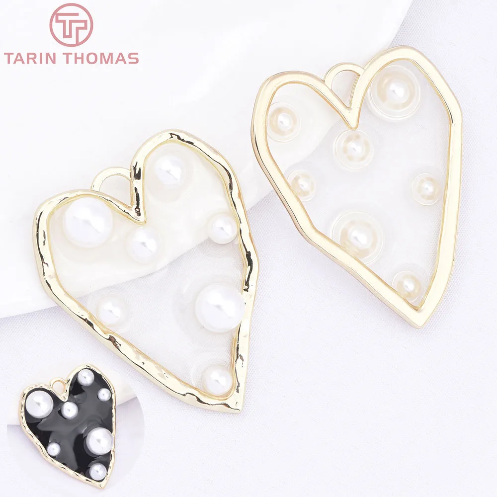 (10520) 2PCS 31x39MM 24K Gold Color Brass Natural Pearl Embellished Heart-shaped Pendant High Quality Jewelry Making Accessories