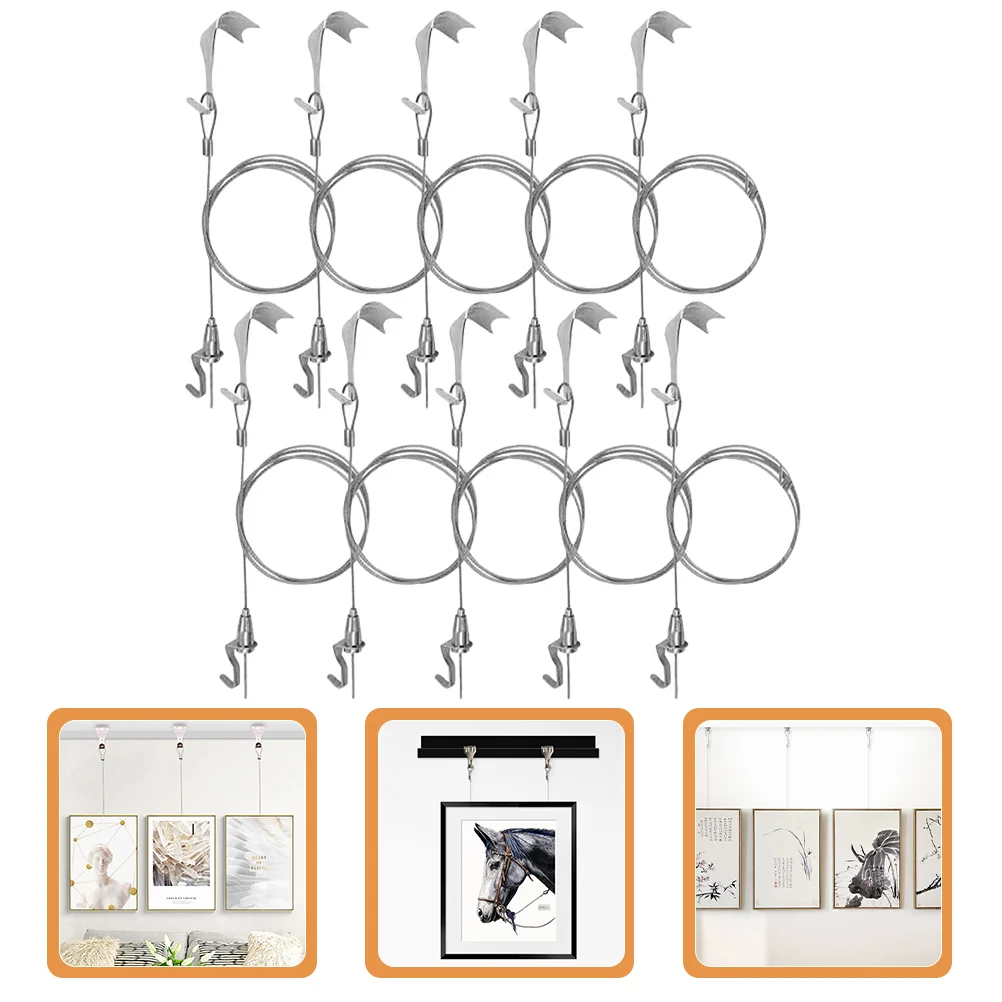 Picture Rail Pendurado Kit Fio Ganchos de Parede Sistema Ajustável Quadro de Cabide 10 Conjuntos