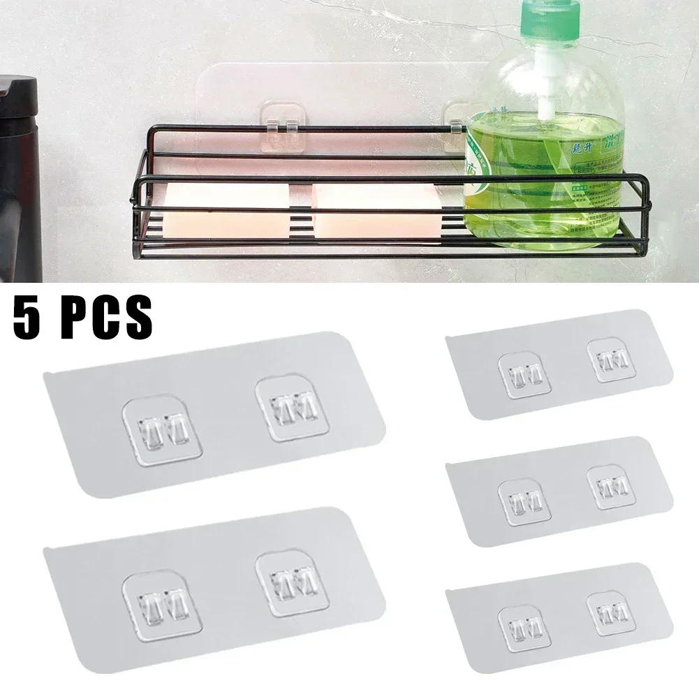 5pcs Transparent Bathroom Wall Hook Shelf Sticker Wall Rack Waterproof Kitchen Sticking Hanger Transparent Adhesive Hook self adhesive hook