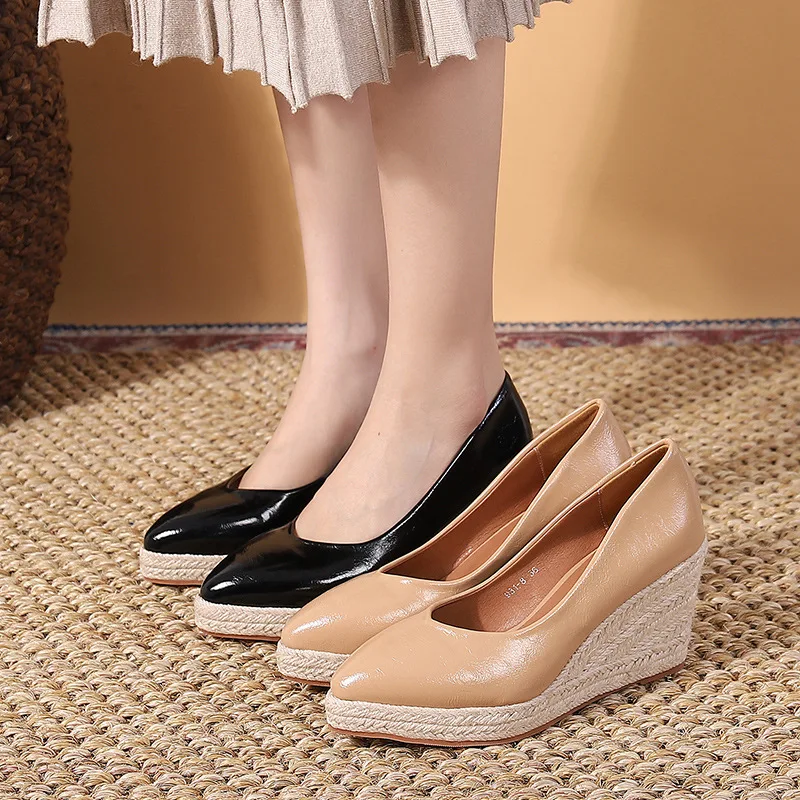 LIHUAMAO-웨지 신발, 여성 펌프스, 뾰족한 발가락, 하이힐, 플랫폼, espadrilles 신발, 레이디, 싱글백, 공주와 동일