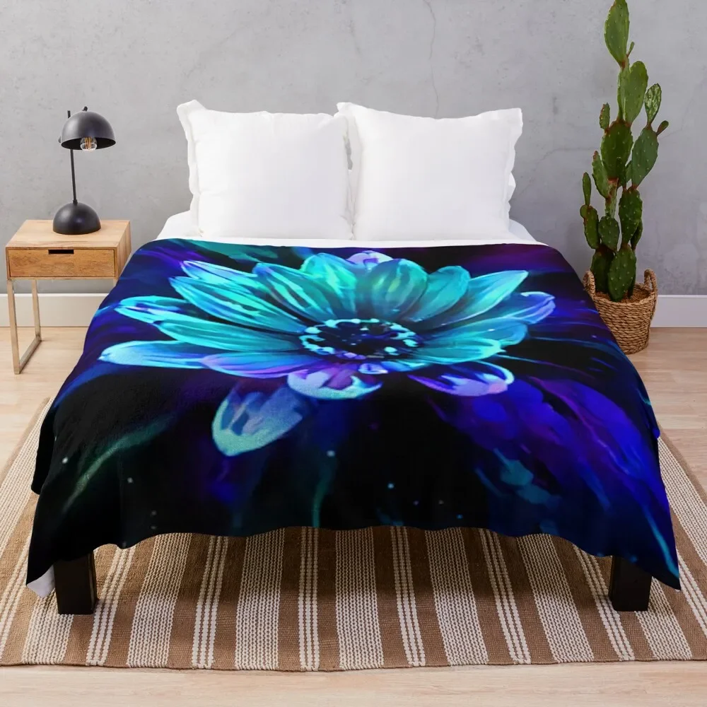 Abstract Flower Blacklight Blues Throw Blanket Decoratives For Decorative Sofa Blankets