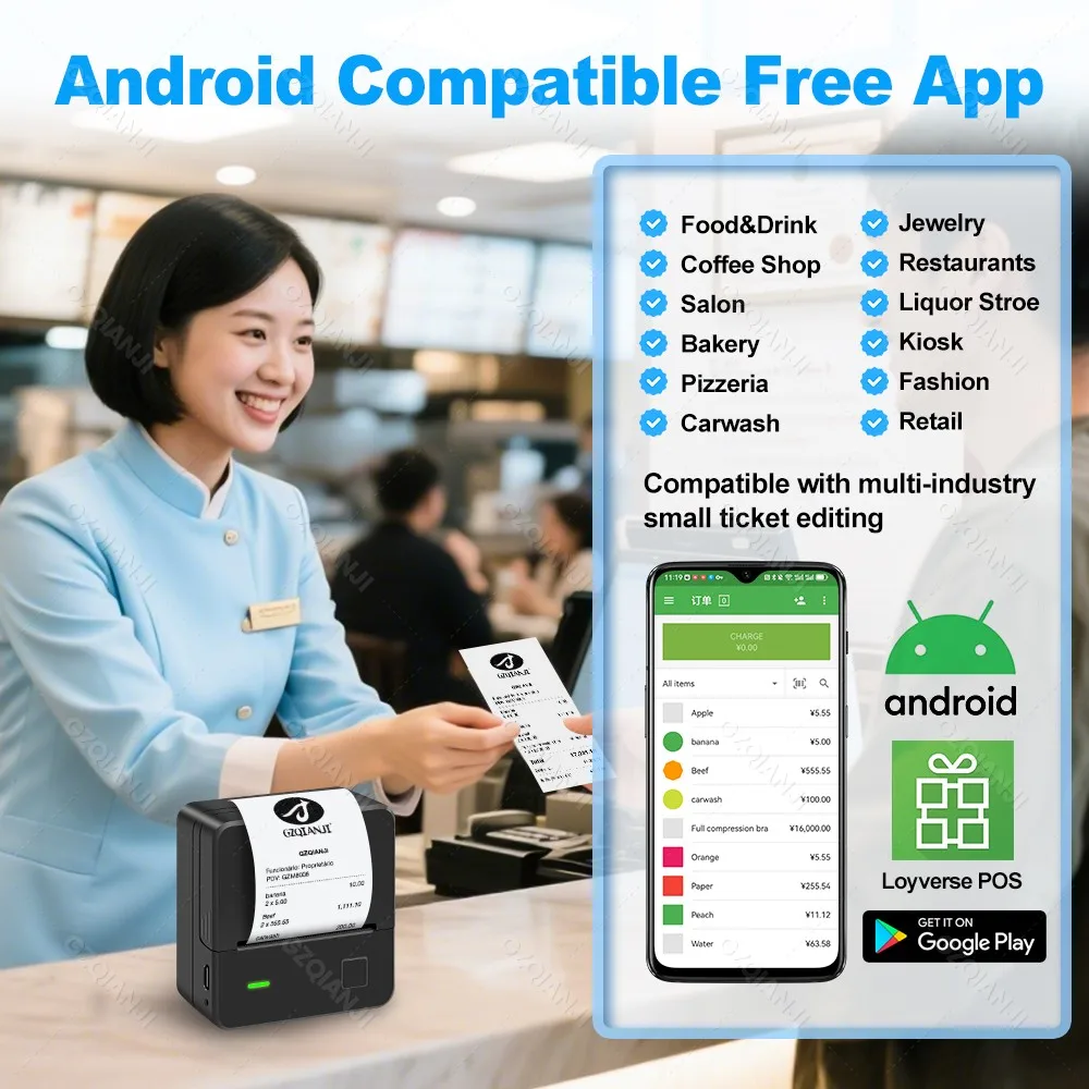 Pocket Mini Thermal Printer 2 inch Bluetooth 58mm Receipt Bill Ticket Printer with 58x30mm Print Paper for Restaurant Impresora