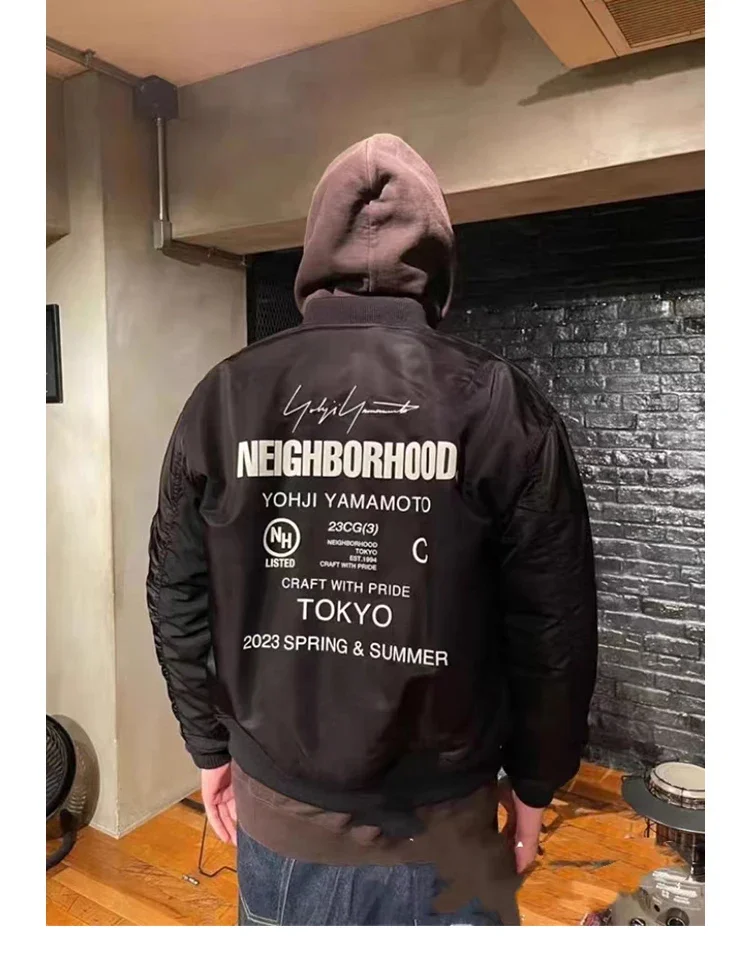 

Winter Yohji Baseball Jacket Fashion Design Brand All Black Back Letter Yamamoto Aviator Baseball Jacket Causal Padded jacket