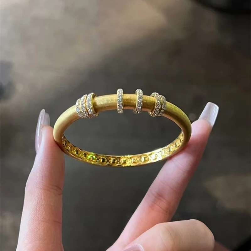 Bangle Bracelet Women's Hand-Drawn Process Bracelet European American Classic Light Luxury All-In-One Party Jewelry