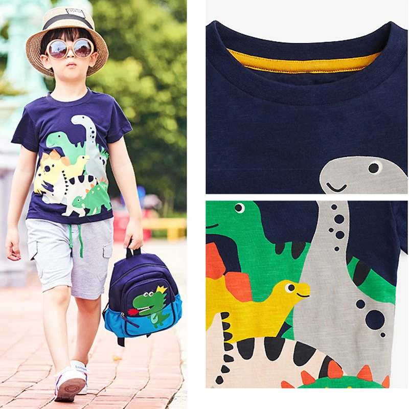 Children 2 3 4 5 6 Years Summer Baby Boys Short Sleeve T-shirt Children Kids Cotton Cartoon Dinosaur Tops for Little Boys
