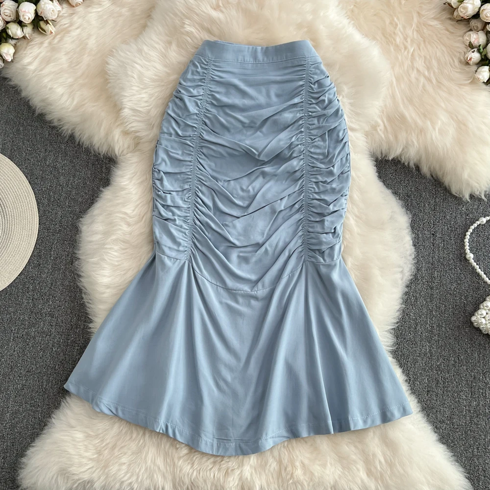 

Fishtail Skirt Half Skirt 2022 Summer New High Waist A-line Skirt Fashion Wrinkle Irregular Medium and Long Hip Wrap Skirt