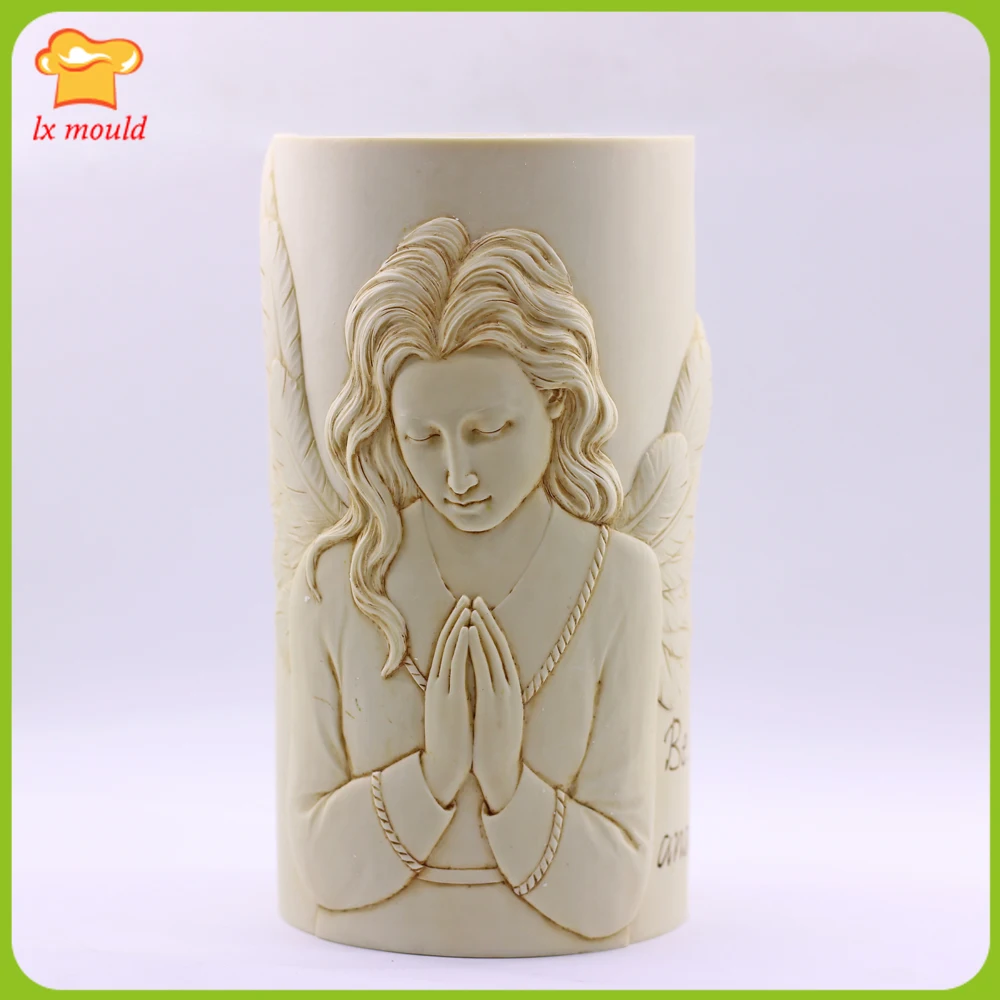 FAITH Religious Column Relief Angel Girl Praying Silicone Mould Candle