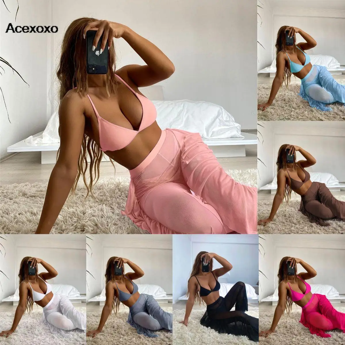 

White gauze 2023 bikini three-piece bikini sexy pants fission swimsuit women Europe and America multi-color