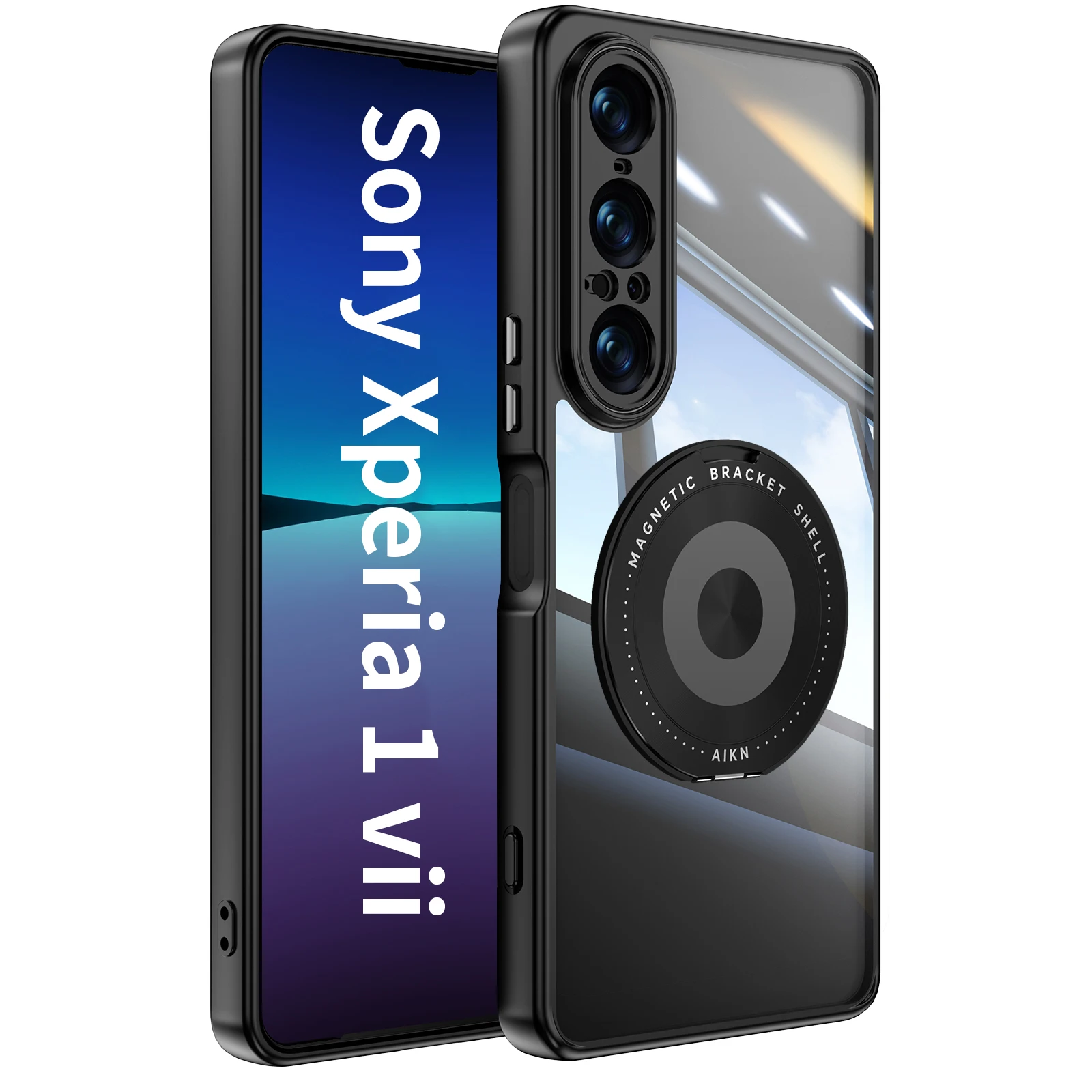 Magnetic Stand Glossy Clear Acrylic Hard Case - Shockproof Protection Back Cover