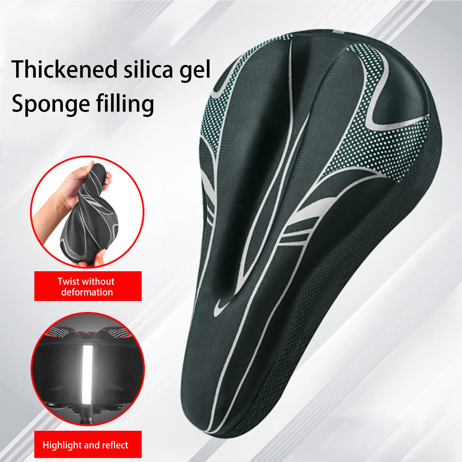 Bike Seat Bicycle Silicone 3D Gel Saddle Seat Cover Mountain Bike Saddle Pad Padded Soft Cushion Breathable Cushion Cover