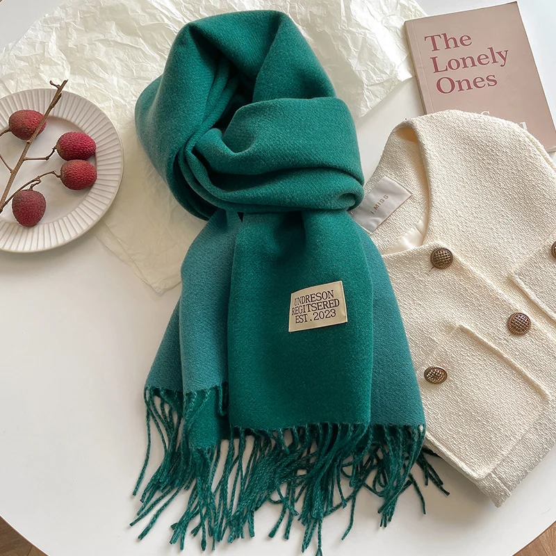 Luxurious Double-Sided Cashmere Pashmina Shawl with Tassel Detailing