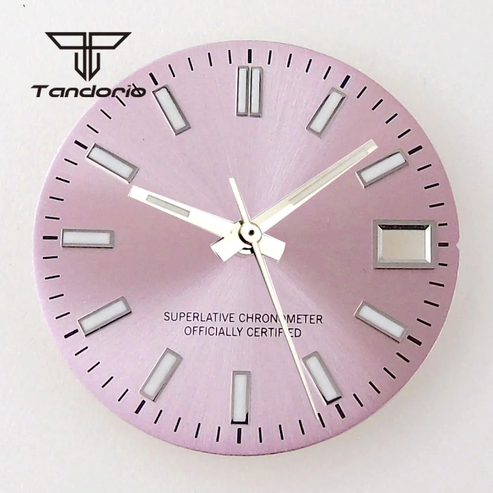 28.5mm Pink/Purple/Yellow Watch Sunburst Dial Face Date Window  