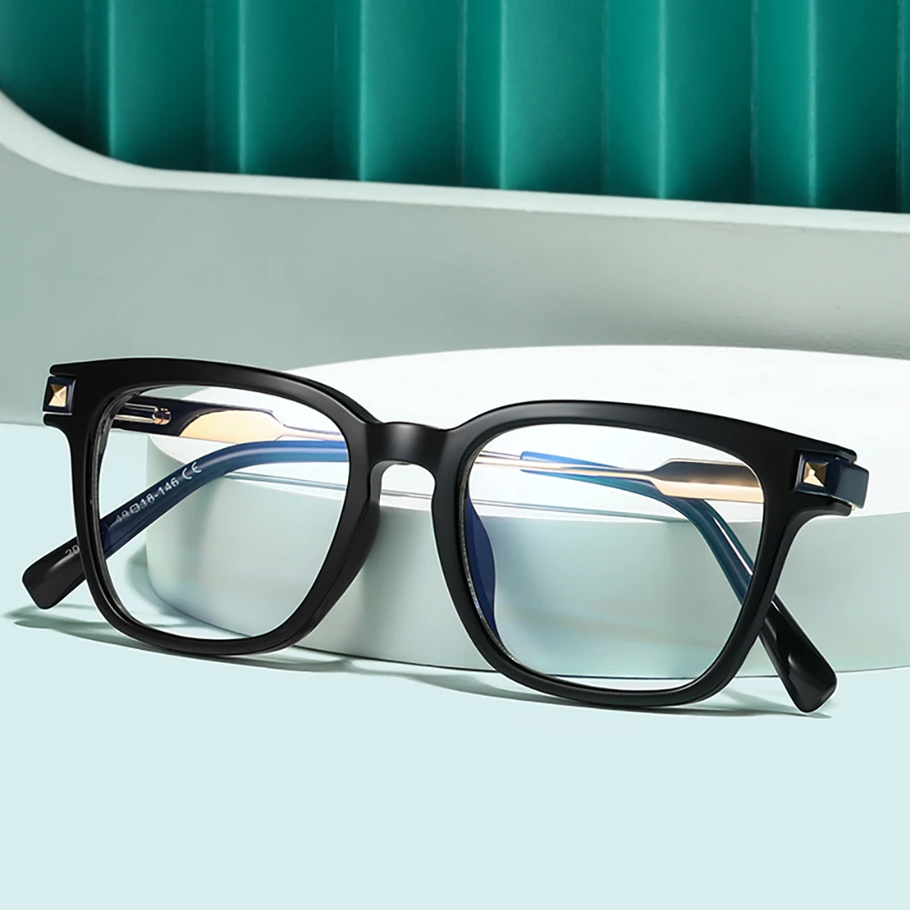 Peekaboo unisex blue light filter glasses for women half metal square glasses frame for men TR90 spring hinge black transparent 2