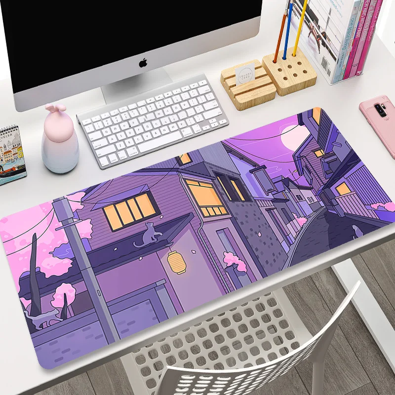 

Kawaii Cat Mouse Pad Gamer 900x400 Desk Mat XXL Large Mousepad Compute Deskpad Cute Purple Gaming Mouse Mats Speed Company Pads