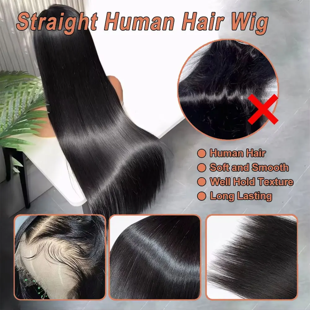 13x4/13x6 Lace Wigs Human Hair Bone Straight Preplucked Hairline Natural and Black Color HD Lace Wigs Suitable for Women 4