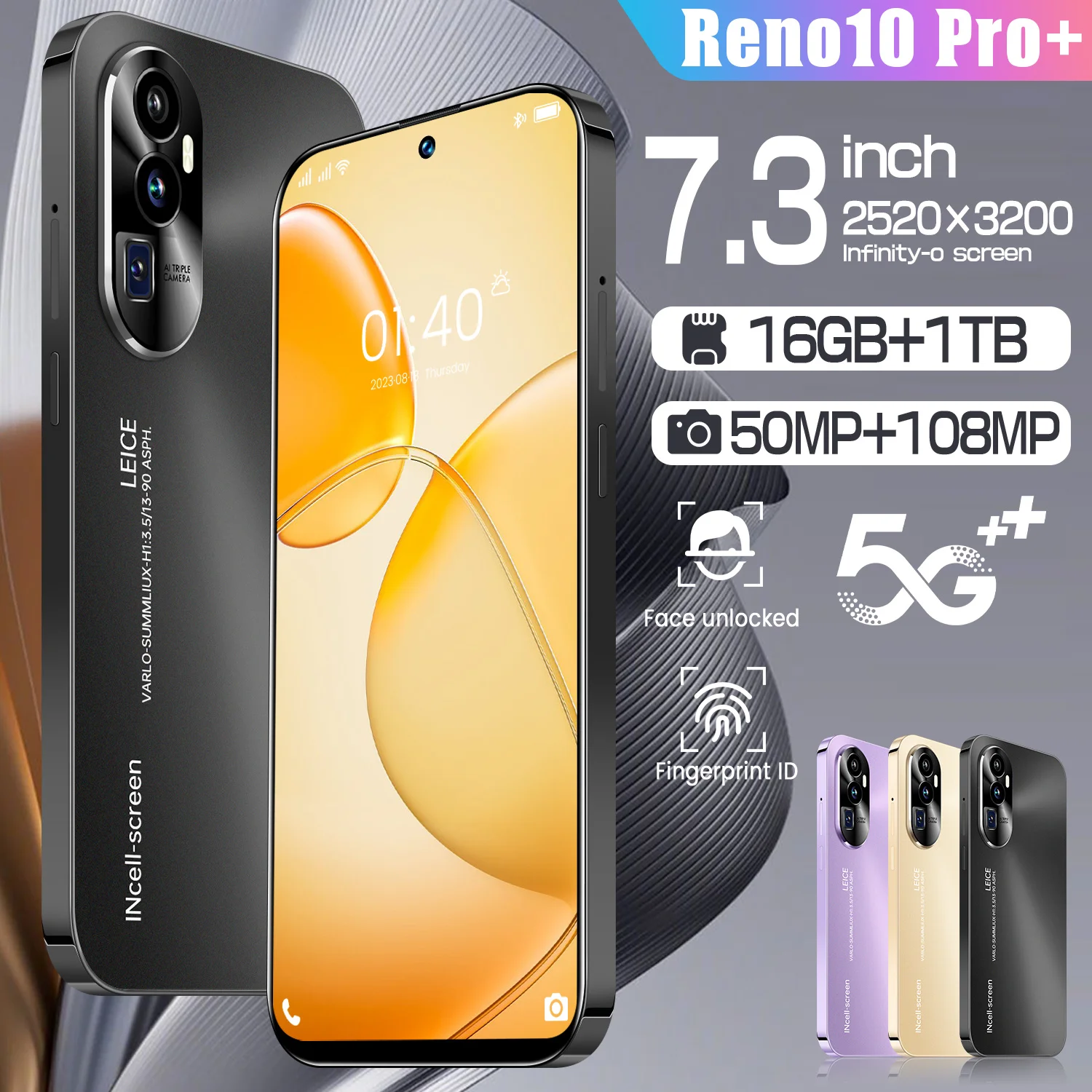 

2024NEW Global Reno 10 Pro + 7.3HD экран 16 Гб + 1 ТБ смартфон 7800 мАч Android 13 Celulare две Sim-карты разблокированный телефон